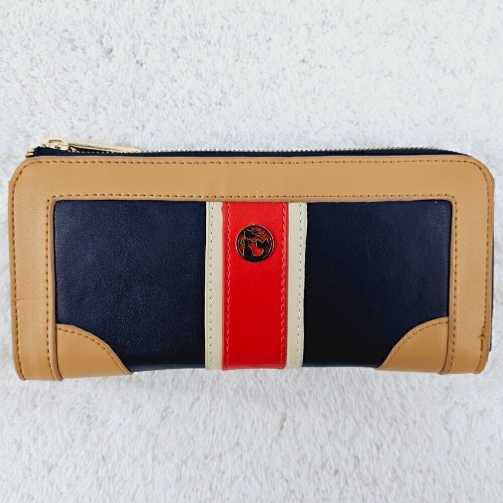 SPARTINA 449 Blue Red and White Striped Leather Large Zip Around Wallet